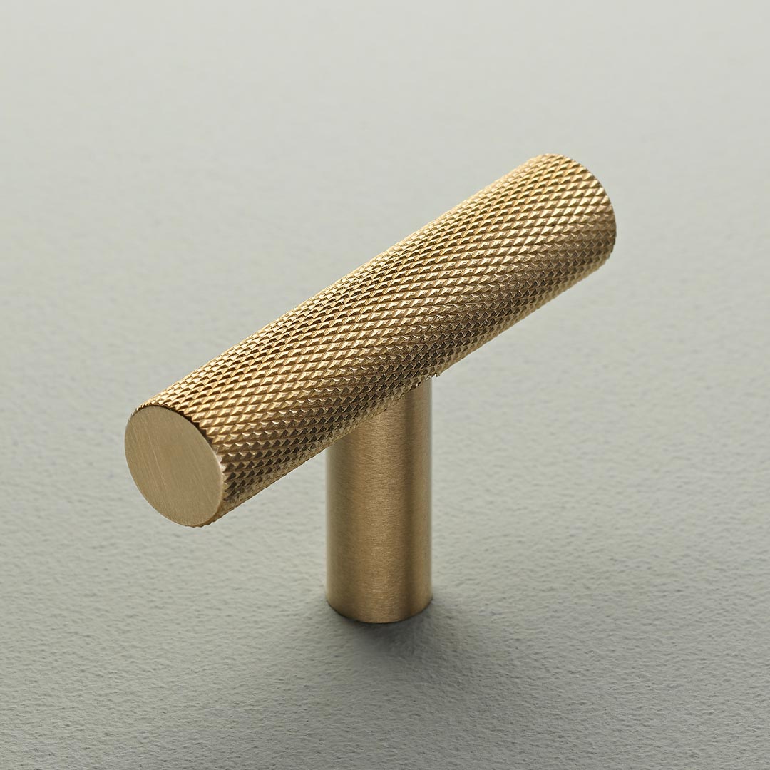 Closeup of Knurled Brass Cabinet Pull